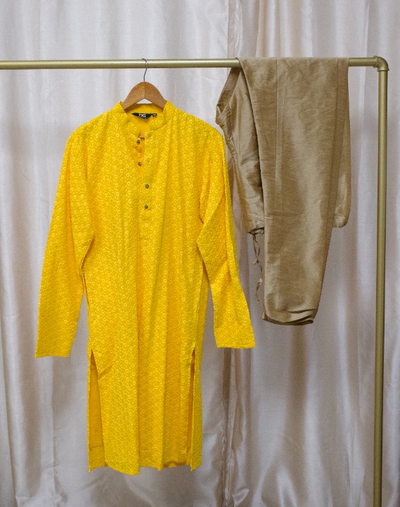 Mens Yellow Kurta Sherwani Set