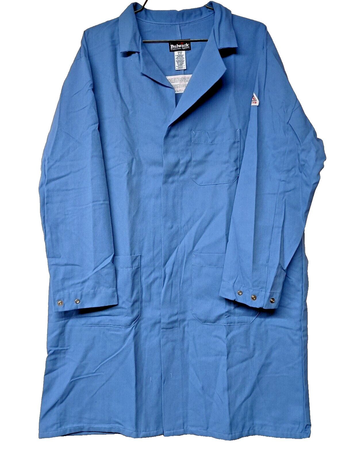 Bulwark FR Concealed Snap-Front Lab Coat Light Blue XL Unisex New