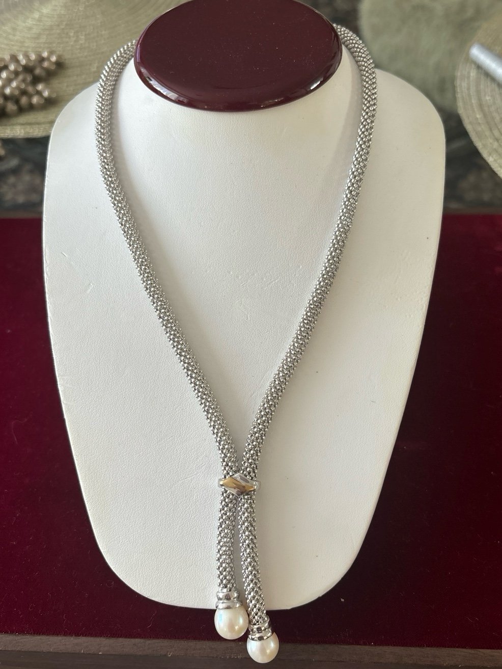 Sterling silver caviar necklace with pearl