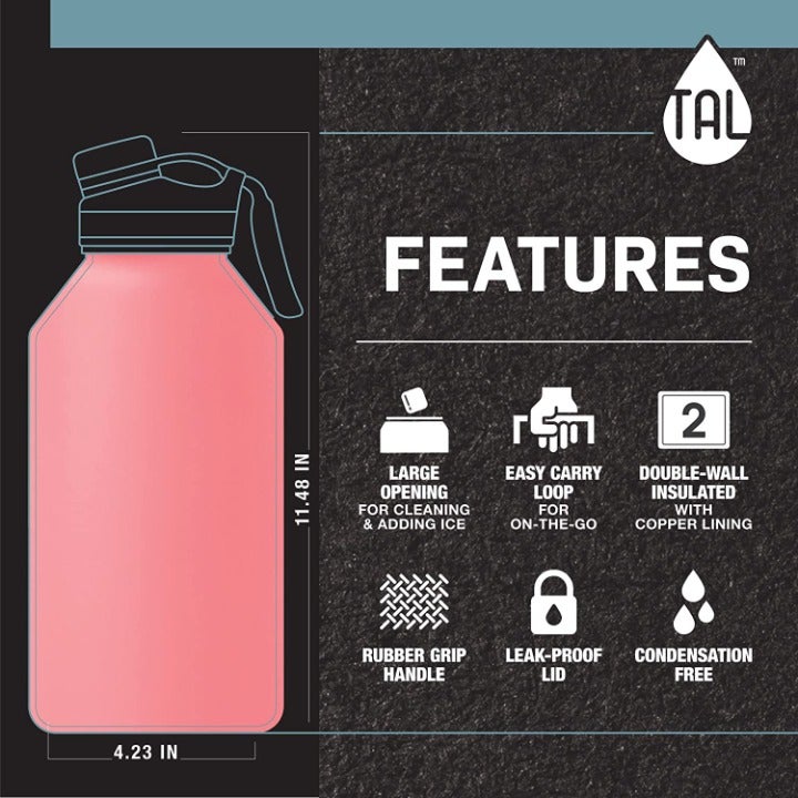 TAL Stainless Steel Ranger Water Bottle 64 fl oz, Pink