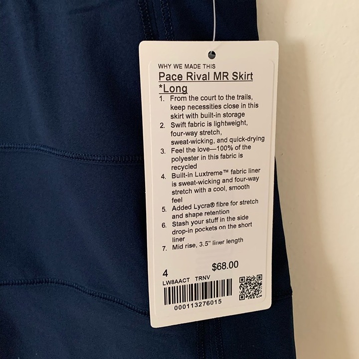 lululemon Pace Rival Mid-Rise Skirt *Long *Tall True Navy Size 4 New NWT