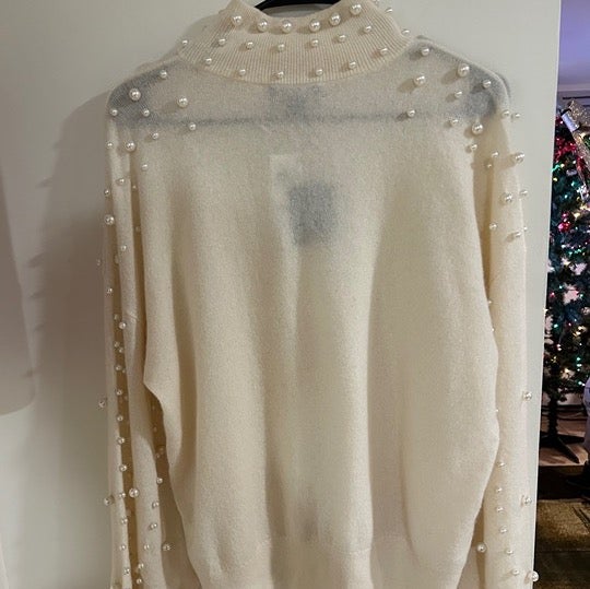 NWT 100%Cashmere Charter Club Luxury Pearl Mock-neck Bell Sleeve Sweater - Sz 1X