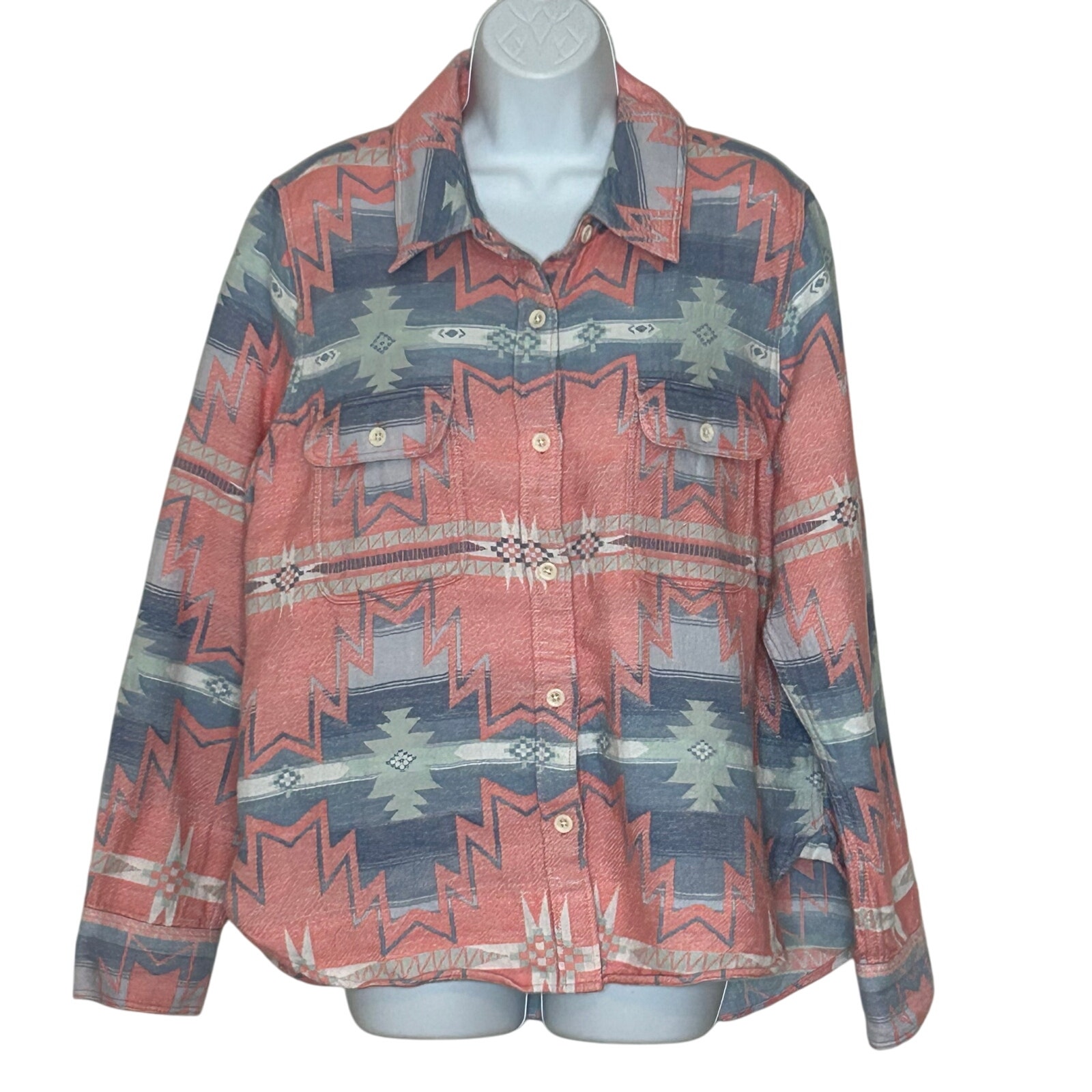 Faherty Women's Flannel Shirt XL Daly Pink Aztec Doug Goodfeather Southwest
