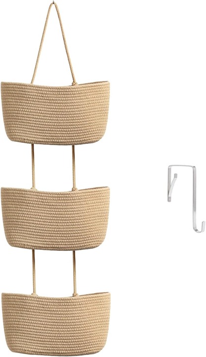 the Door Hanging Basket 3-Tier Woven Cotton Wall Storage Organizer