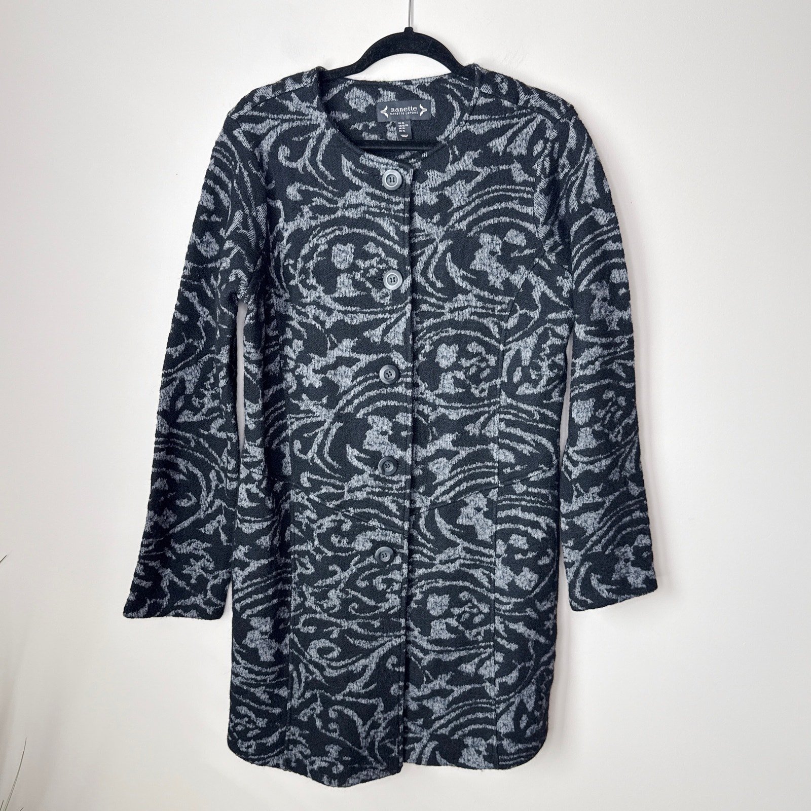 NEW Nanette Lepore Jacquard Button Front Cardigan Sweater Coat XL Wool Blend