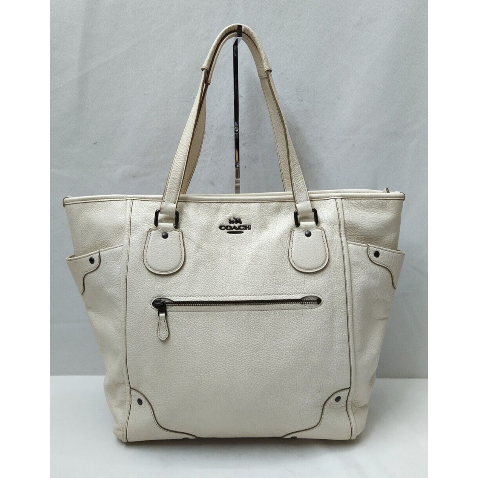 Coach Mickie Off-white Pebbled Leather Double Handles Zipper Tote Bag- MSRP $489