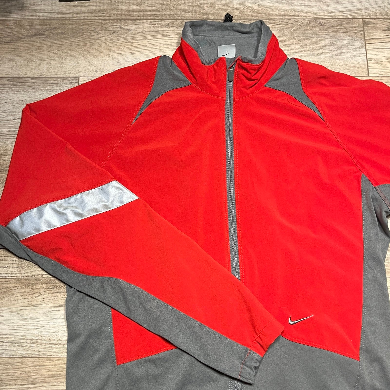 Vintage Nike Track Jacket Men’s Size Large Full Zip Red/Gray Running Reflectors