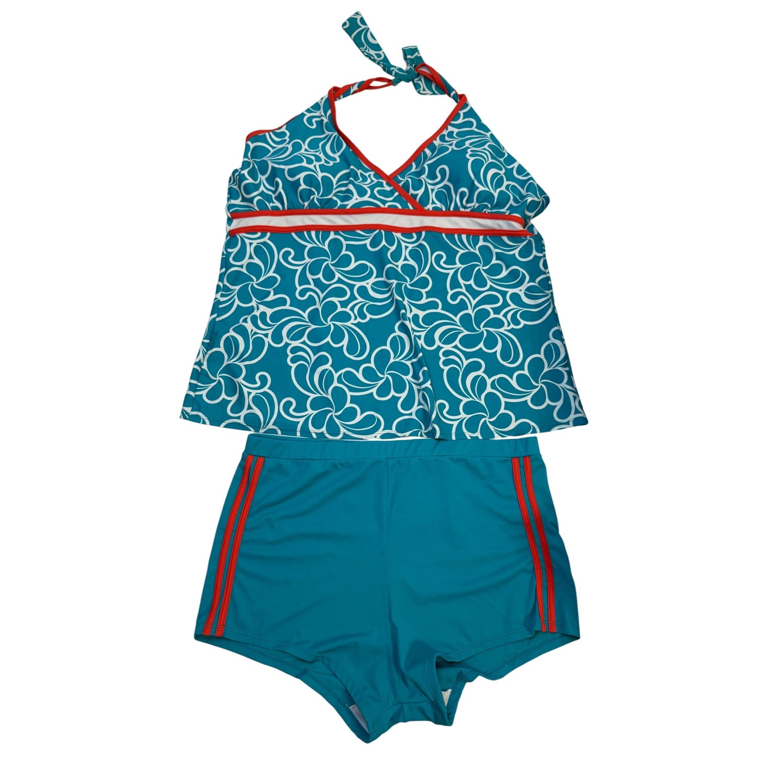 Athletech Tankini Swimsuit Top & Boy Shorts Set Teal Orange White 22W/24W