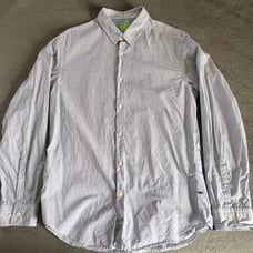 Hugo Boss Men’s Button Down Long Sleeve Shirt, Blue/White Size Large