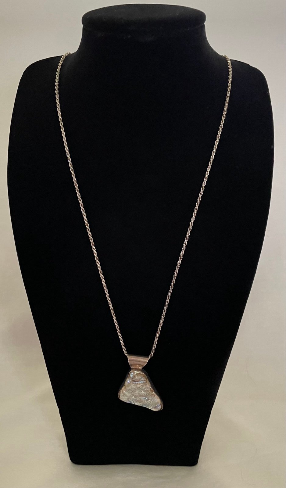 Signed SJ Sterling & Dichroic Pendant w/ 925 23 1/2 Rope Chain Necklace