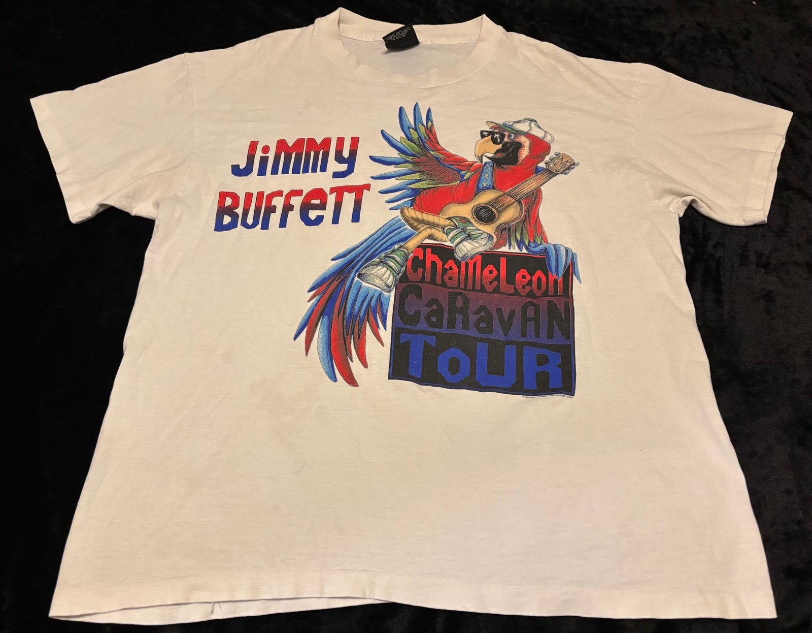 Mens XL Vintage 1993 Jimmy Buffett Chameleon Caravan Tour GIANT Band Tshirt