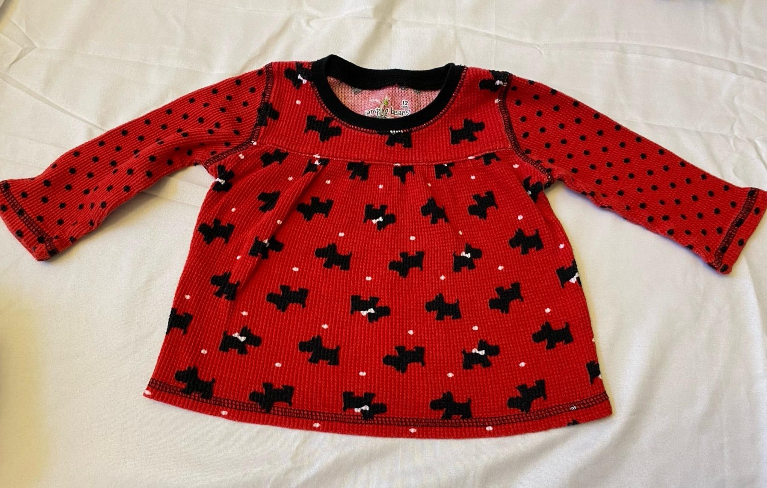 EUC Red & Black Thermal Scottie Dogs 12m 12 Month Jumping Beans Baby Girl Winter