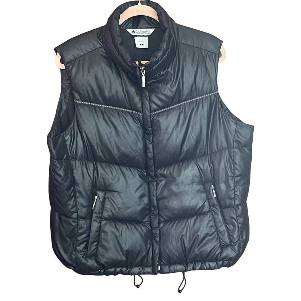 Columbia Womens Vest XL Down Puffer Black Full Zip Pockets Adjustable Waist