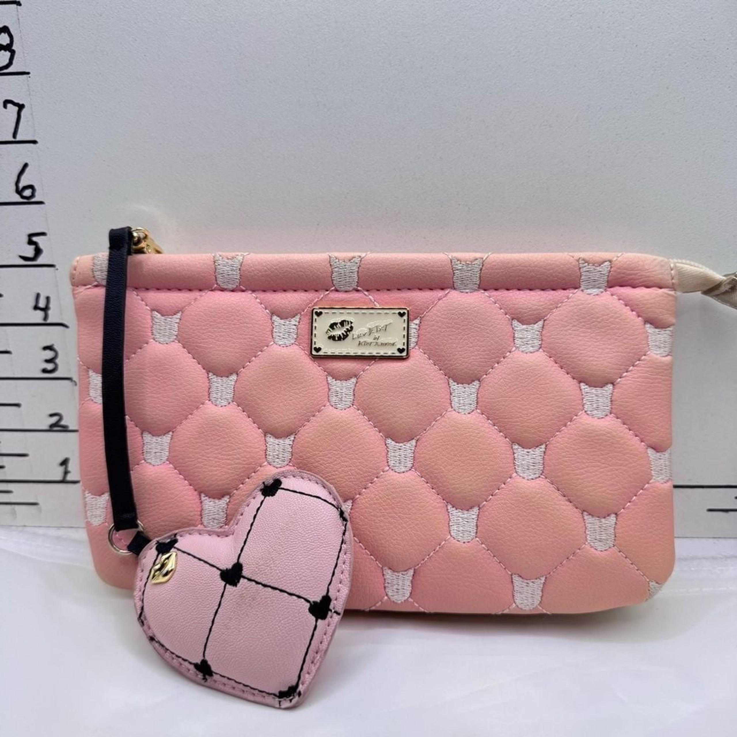 Betsey Johnson Love Betsey Pink Cat Quilted Clutch with Heart Charm