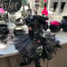 Sitting Witch w/ Broomstick ~ Black/Wht/ Silver w/ Lace~Polka dot & Spiderweb