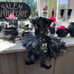 Sitting Witch w/ Broomstick ~ Black/Wht/ Silver w/ Lace~Polka dot & Spiderweb