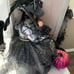 Sitting Witch w/ Broomstick ~ Black/Wht/ Silver w/ Lace~Polka dot & Spiderweb
