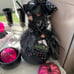 Sitting Witch w/ Broomstick ~ Black/Wht/ Silver w/ Lace~Polka dot & Spiderweb