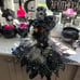 Sitting Witch w/ Broomstick ~ Black/Wht/ Silver w/ Lace~Polka dot & Spiderweb
