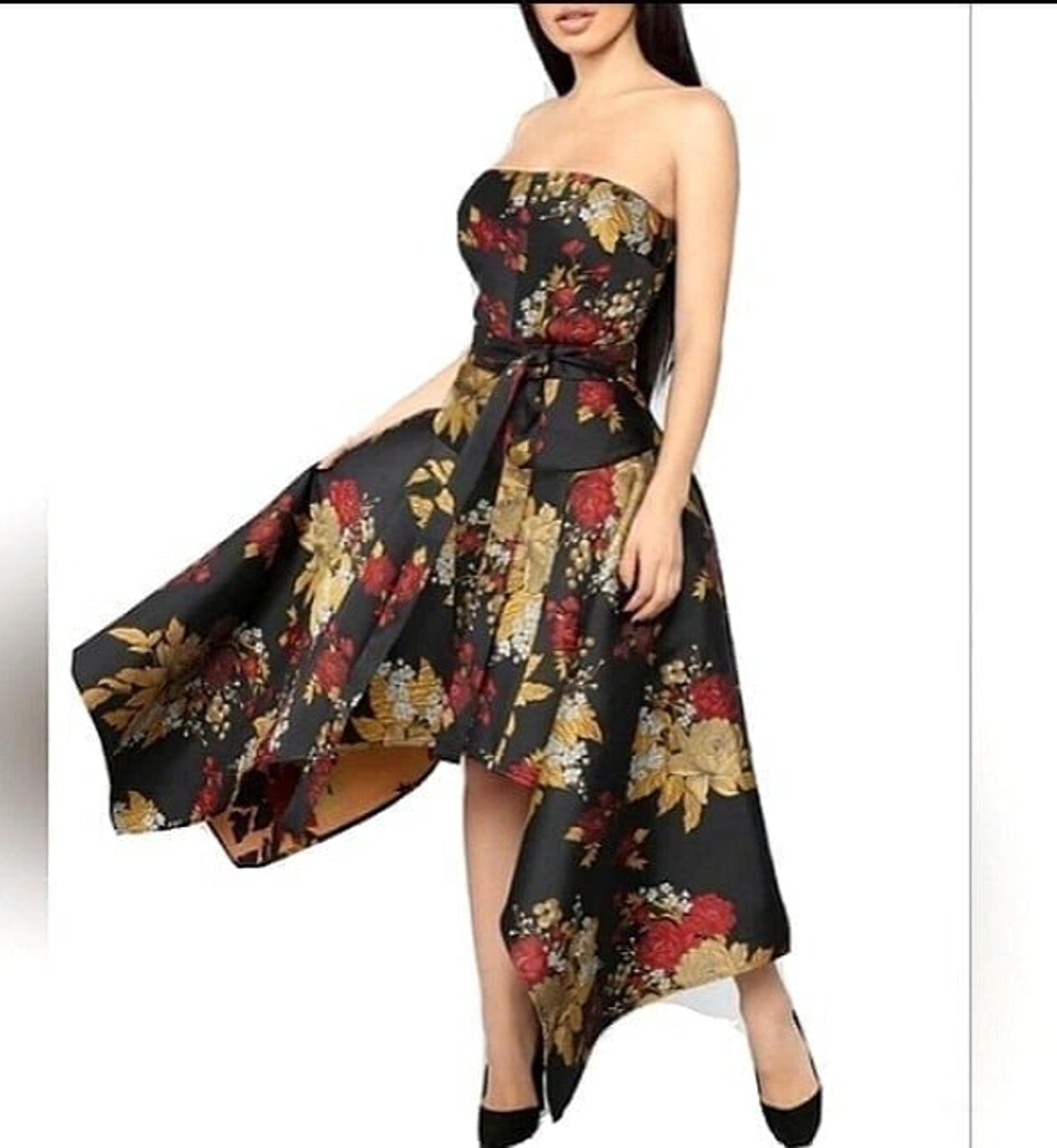 FASHION NOVA Floral Brocade Strapless Belted Cocktail Dress NWT