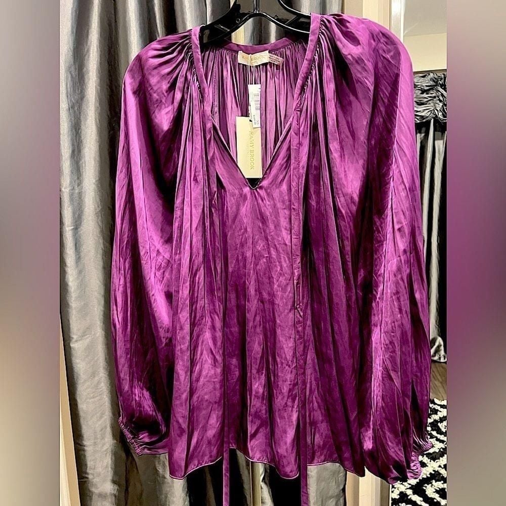 Ramy BROOK NWT Shiny Paris silky top in very purple size XS
