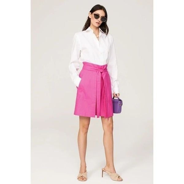 Eudon Choi Collective Linen Blend Pleated Tie Waist Bermuda Shorts Pink 10