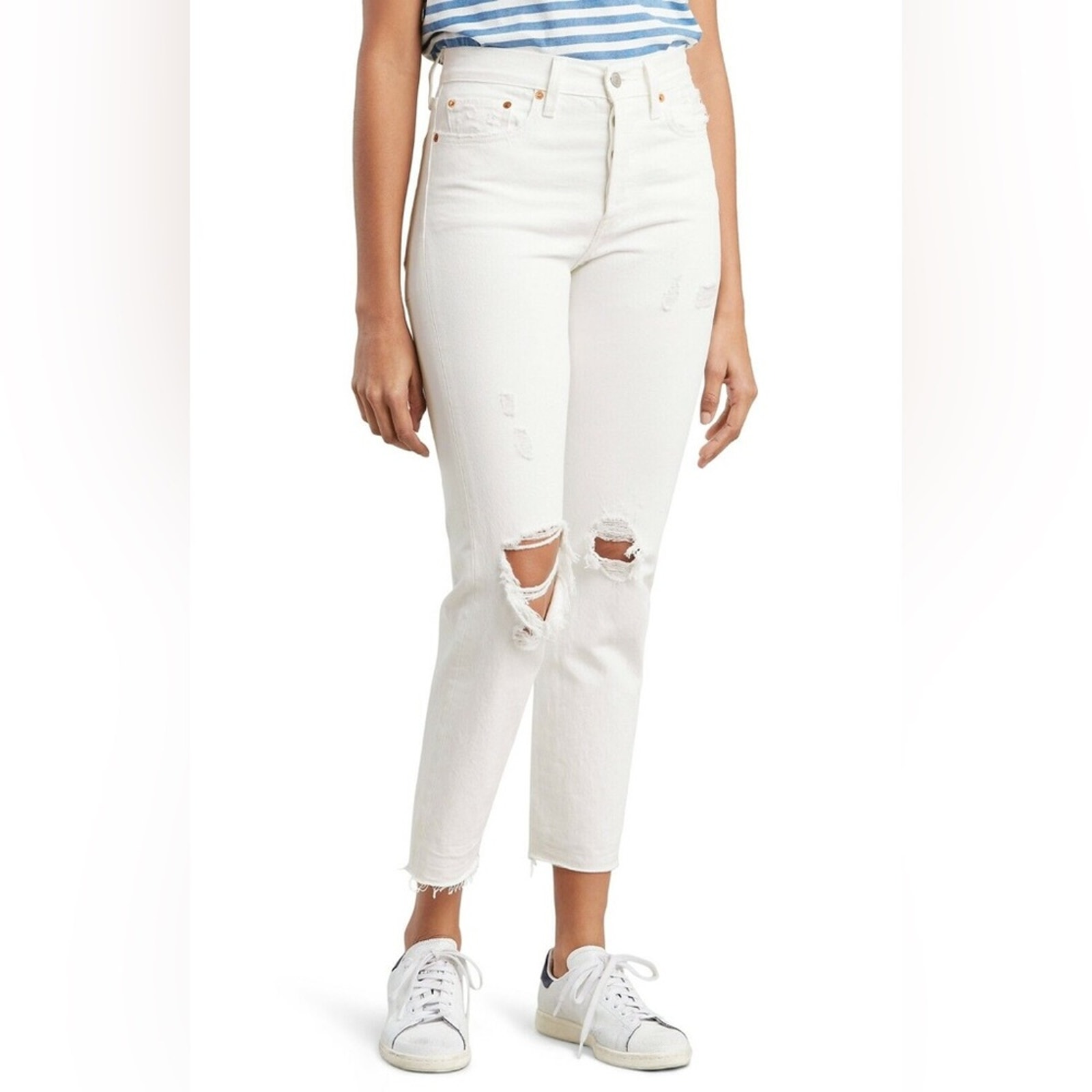 NEW Levi's Jeans Womens 31 White Wedgie Straight Distressed Cotton High Rise