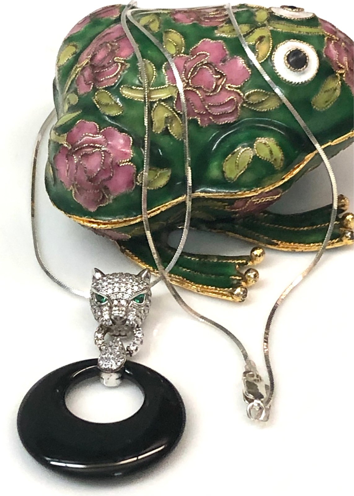 high discount Vintage Panther Black Onyx & Gemstone Door Knocker Sterling Silver Necklace Women high discount Vintage Panther Black Onyx & Gemstone Door Knocker Sterling Silver Necklace Women