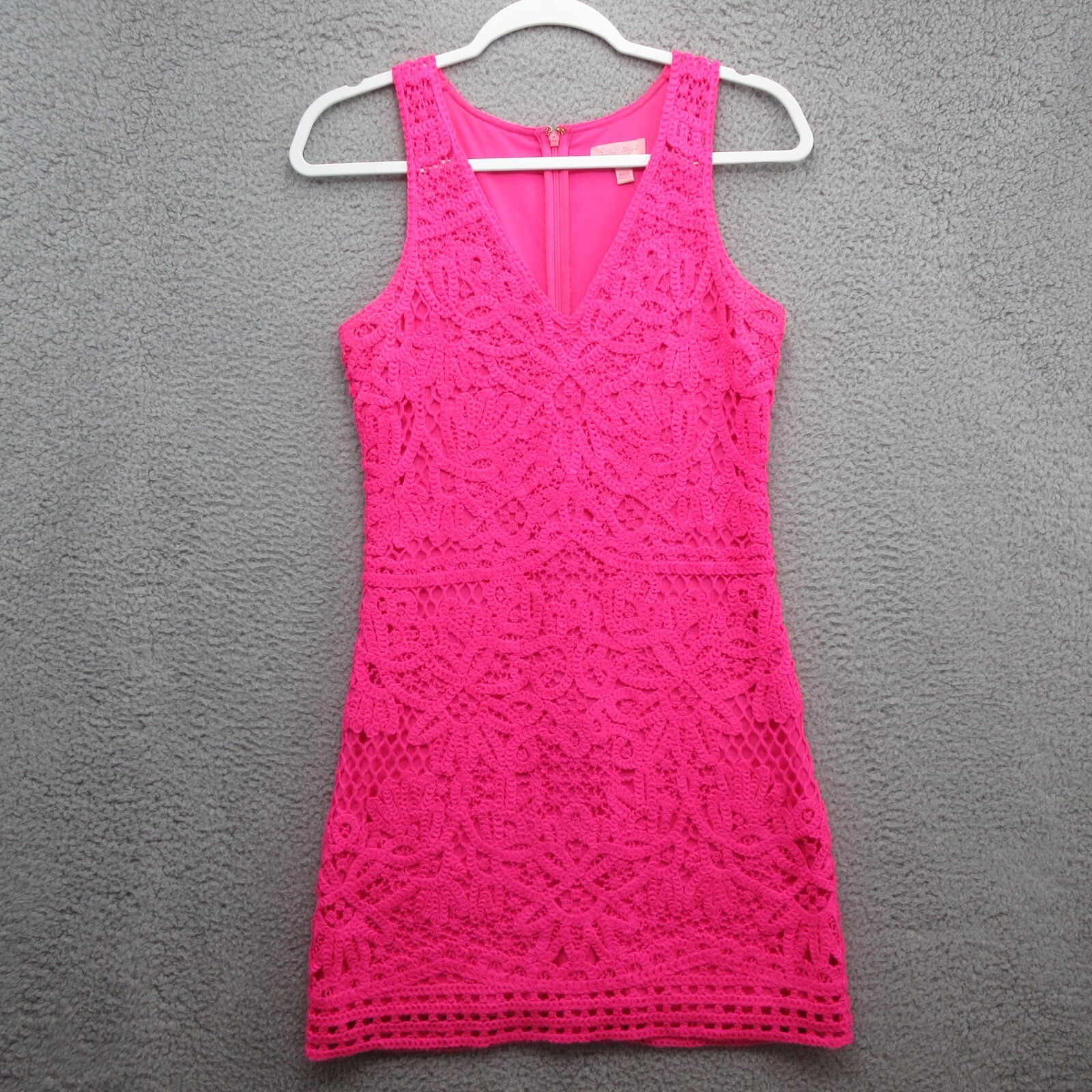 Lilly Pulitzer Astrid Crochet Shift Dress Sleeveless Womens Small Hot Pink