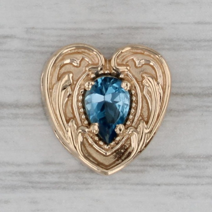 0.25ct Blue Topaz Heart Slide Bracelet Charm 14k Yellow Gold