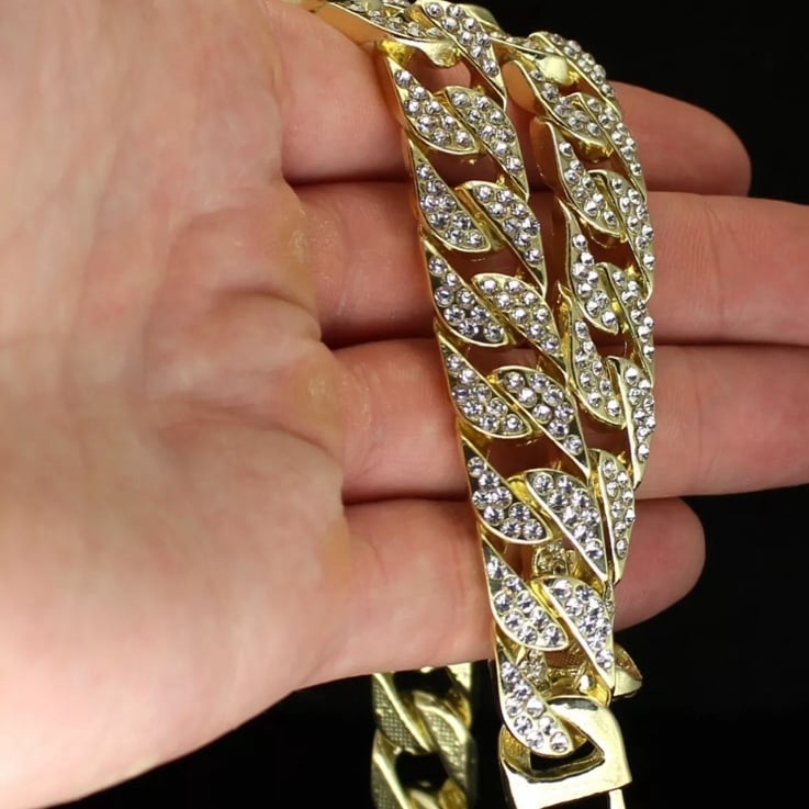 Mens Miami Cuban Choker Link Cubic Zirconia Necklace Hip Hop Chain Gold Plated
