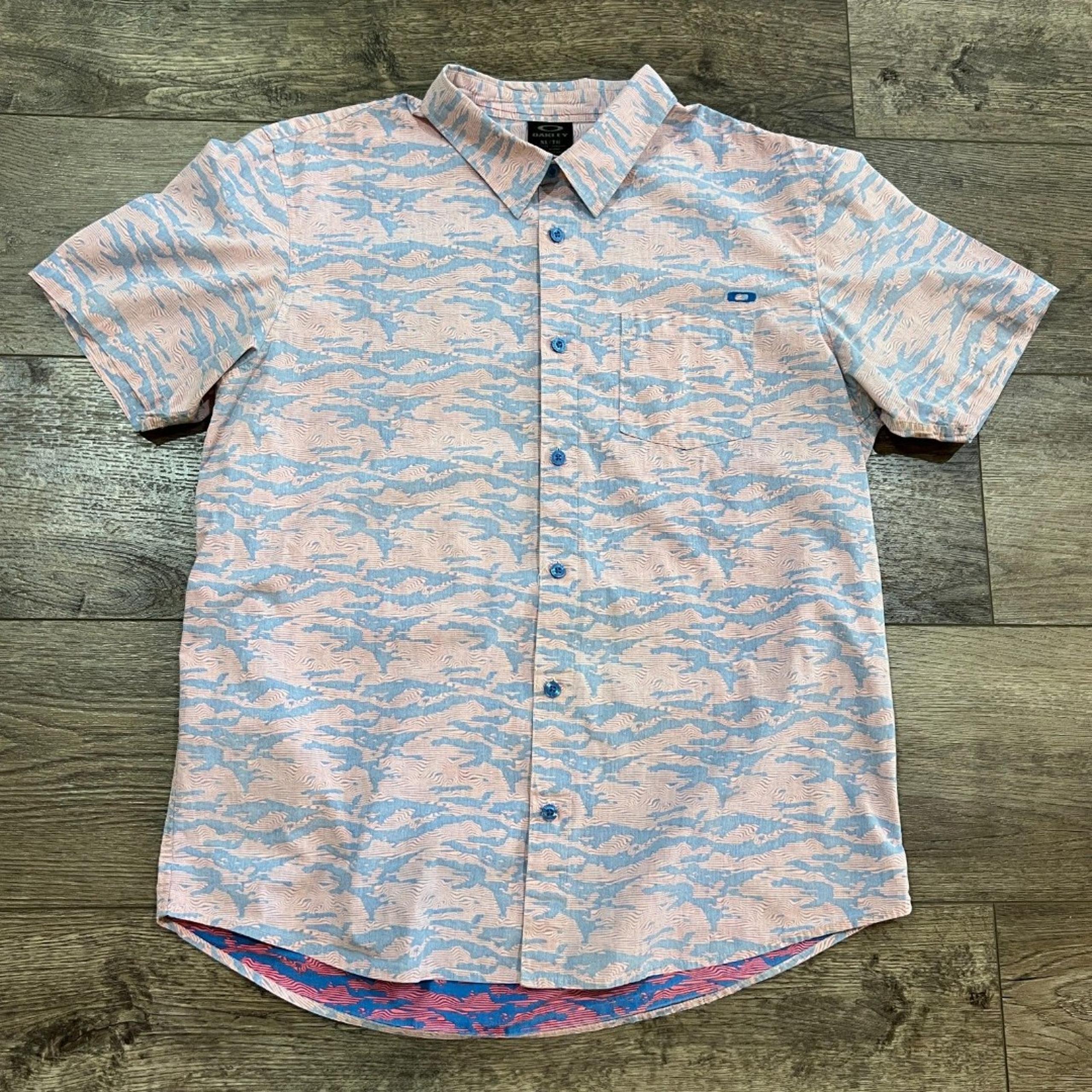 Vintage Y2K Oakley Software Pale Pink Light Blue Button Up Shirt - Men's XL