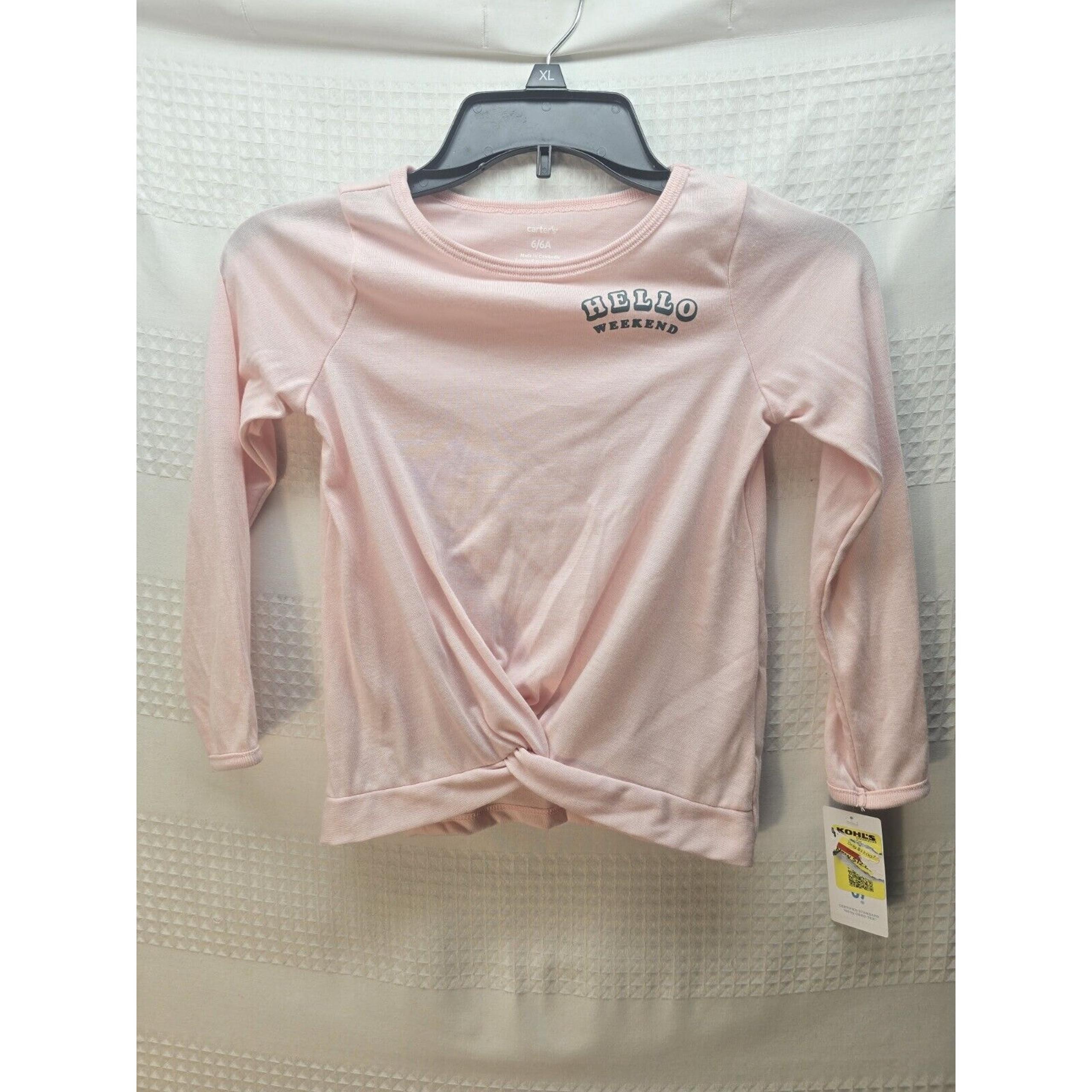 Carters Girls Long Sleeve Shirt Top Size 6 Pink Hello Weekends Ruched Front