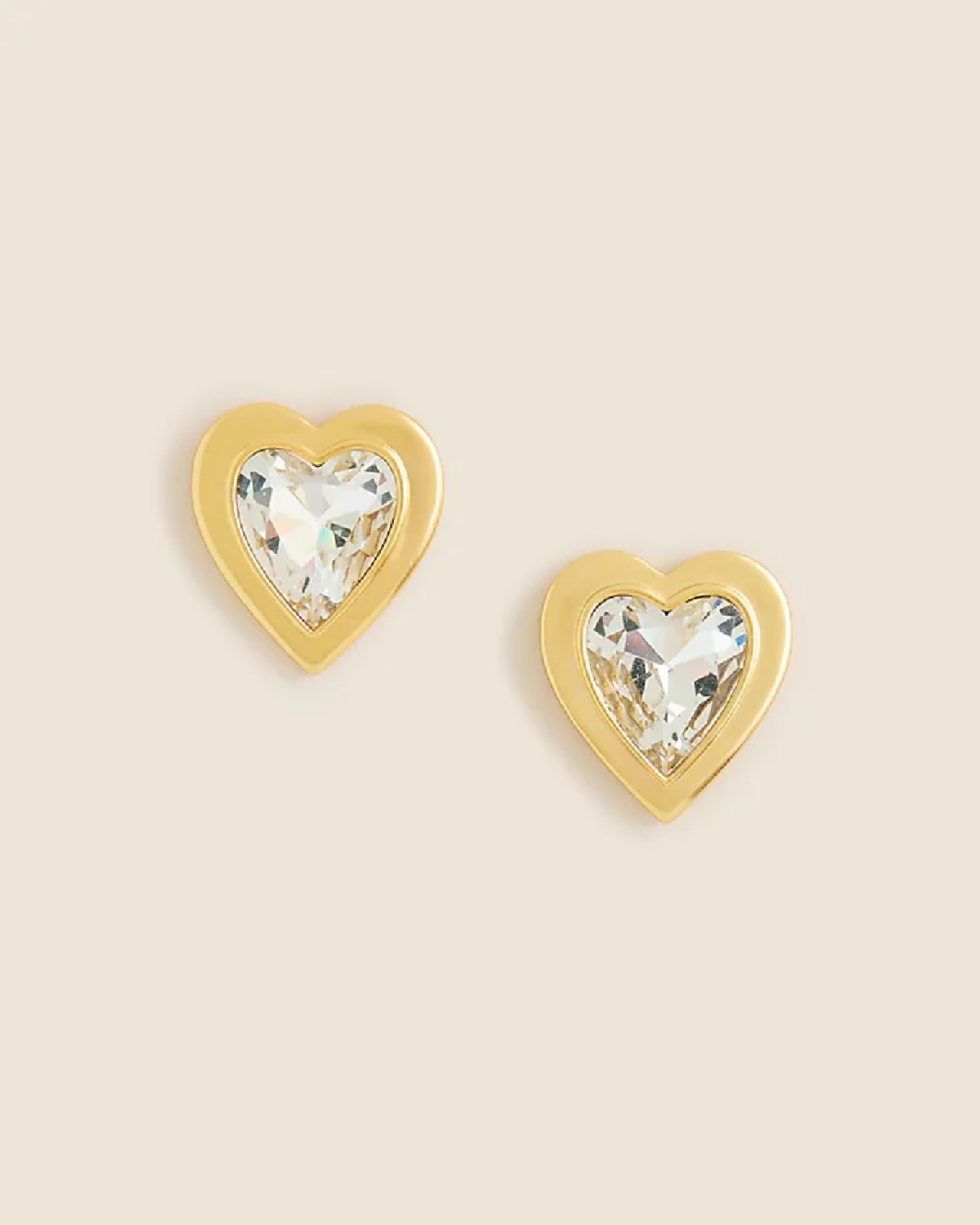 J.Crew oversize crystal heart statement stud earrings, clear/ gold