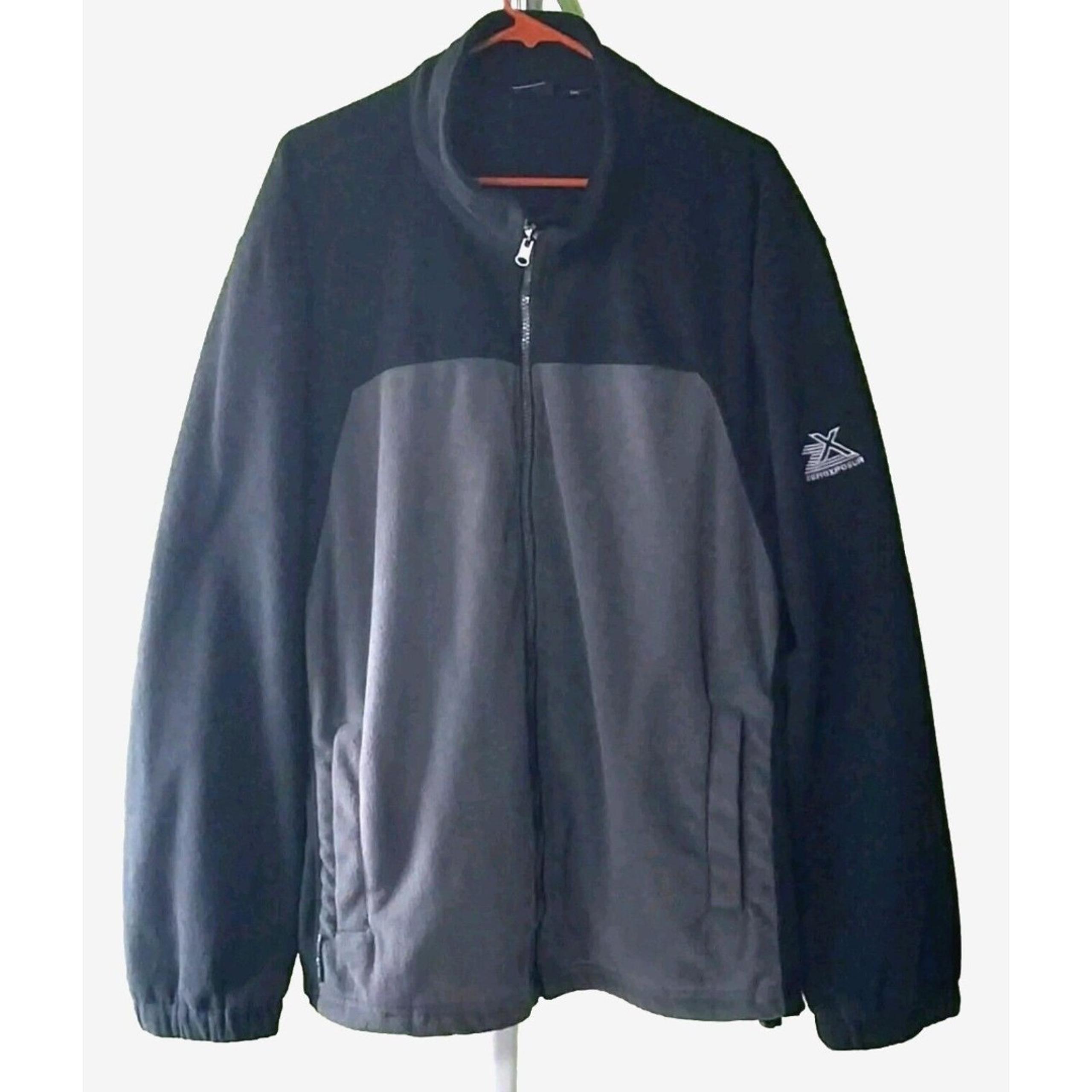 Men XXL Fleece Jacket ZeroXposur Full Zip Up Black Gray Academia Coach Dad Comfy
