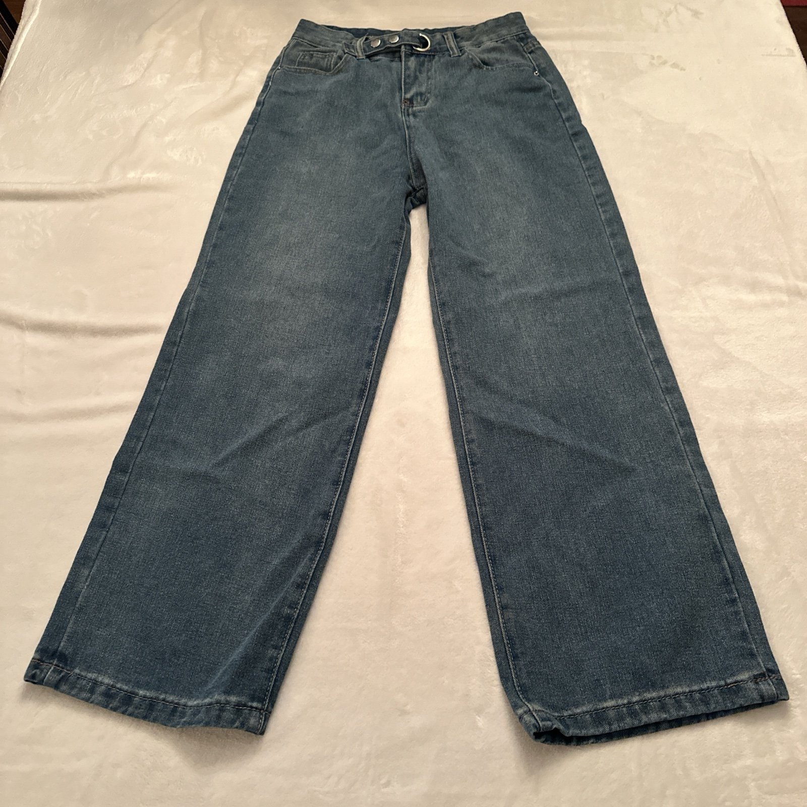 High Rise Women's Blue Jeans Wide Leg Large Snap Closure TAG SIZE L