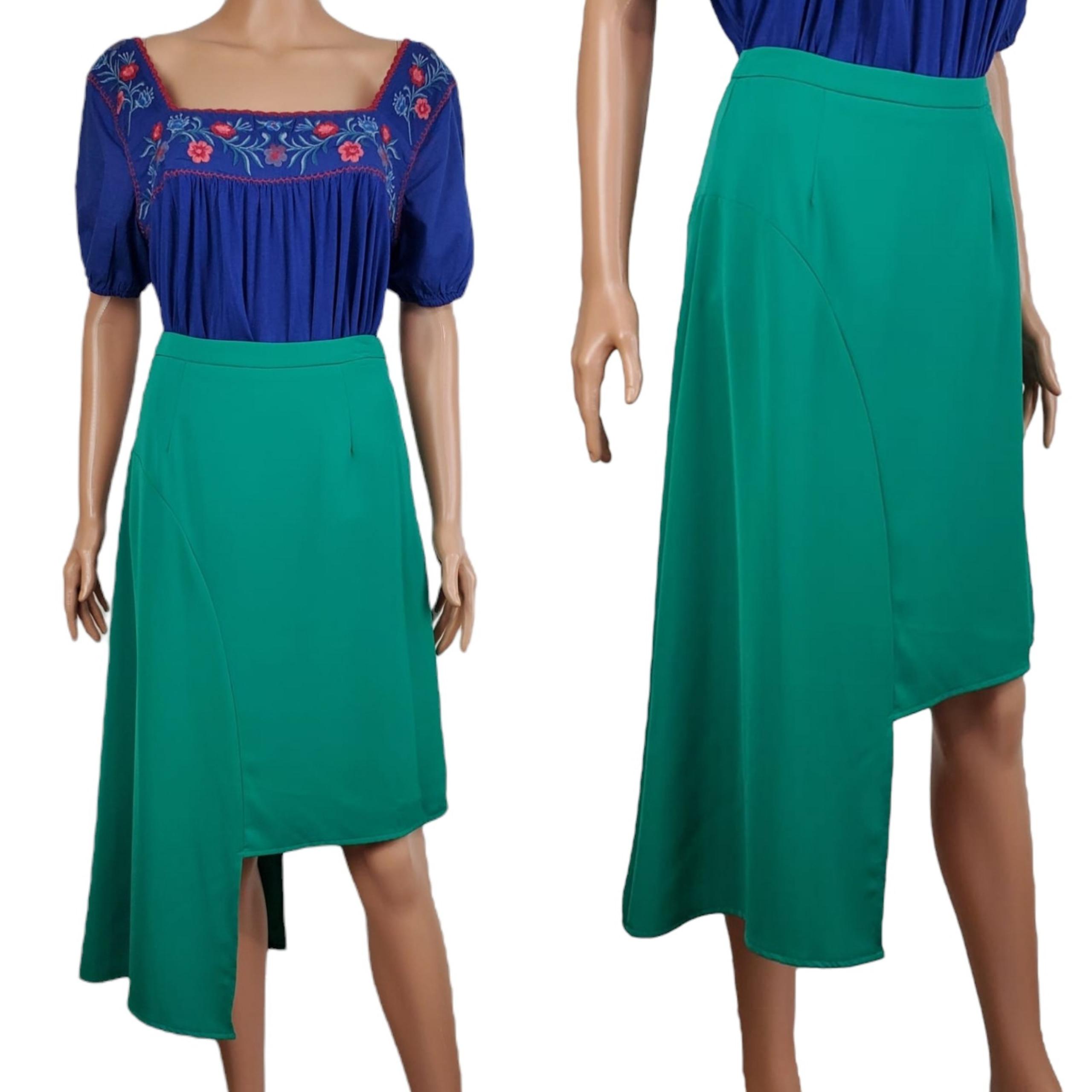 NWT Sugarlips asymmetrical knee length casual a line skirt green smerald xs