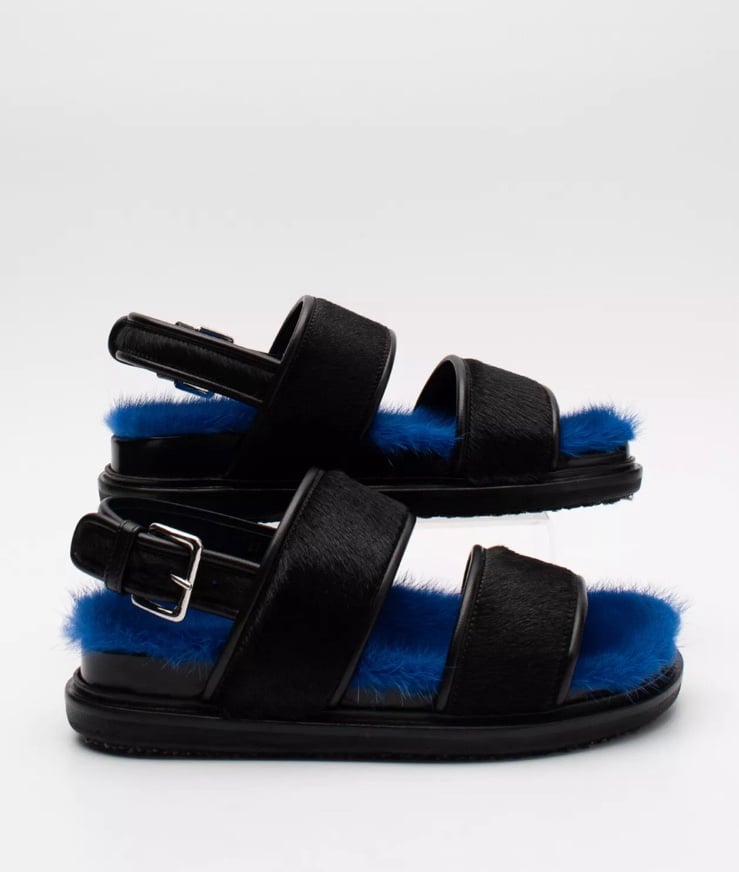 RRP1250 MARNI Calf Hair Mink Slingback Sandal US9 UK6 EU39 Black Made in Italy
