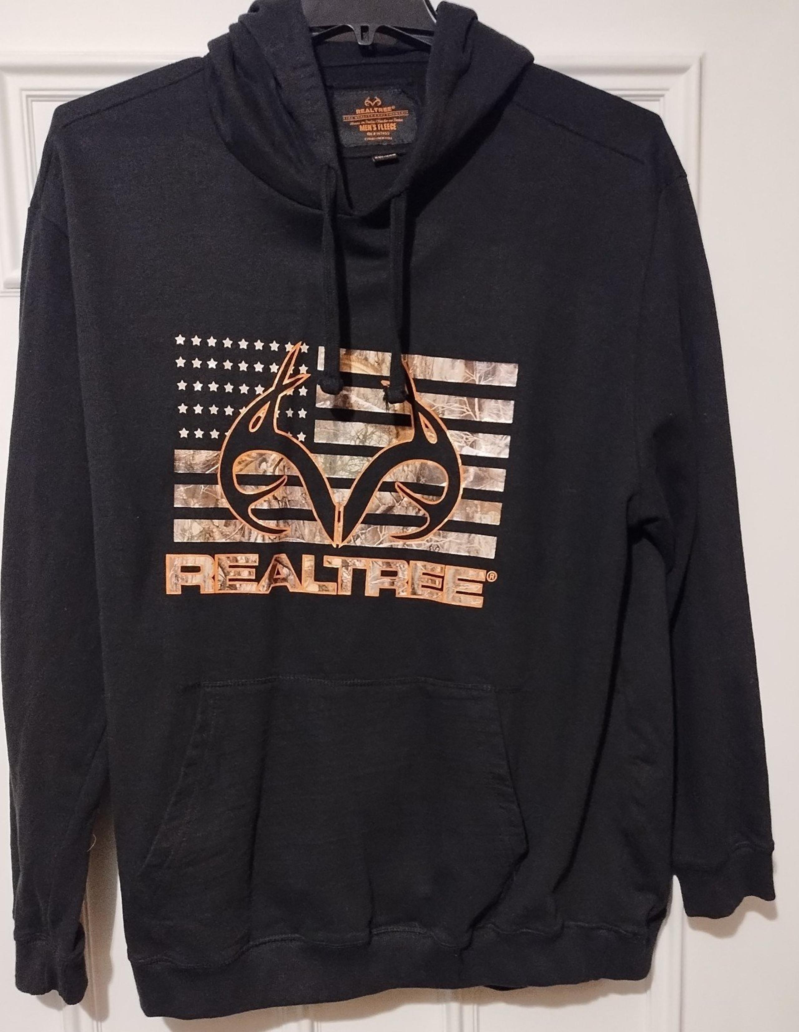 Realtree Mens Hoodie XXL black camo patriotic long sleeve pullover Fleece
