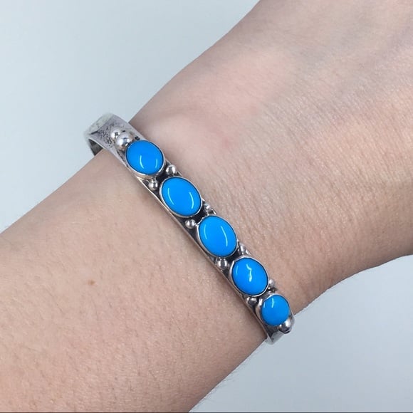 Signed .925 Sterling & Block Turquoise Cuff