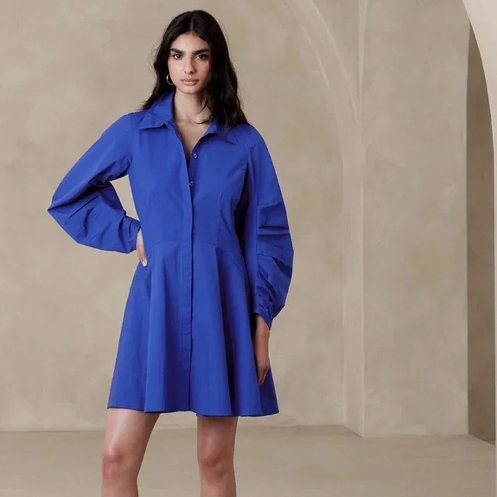 BANANA REPUBLIC | Like New Cobalt Blue Cotton Paxton Poplin Mini Dress | Size XS