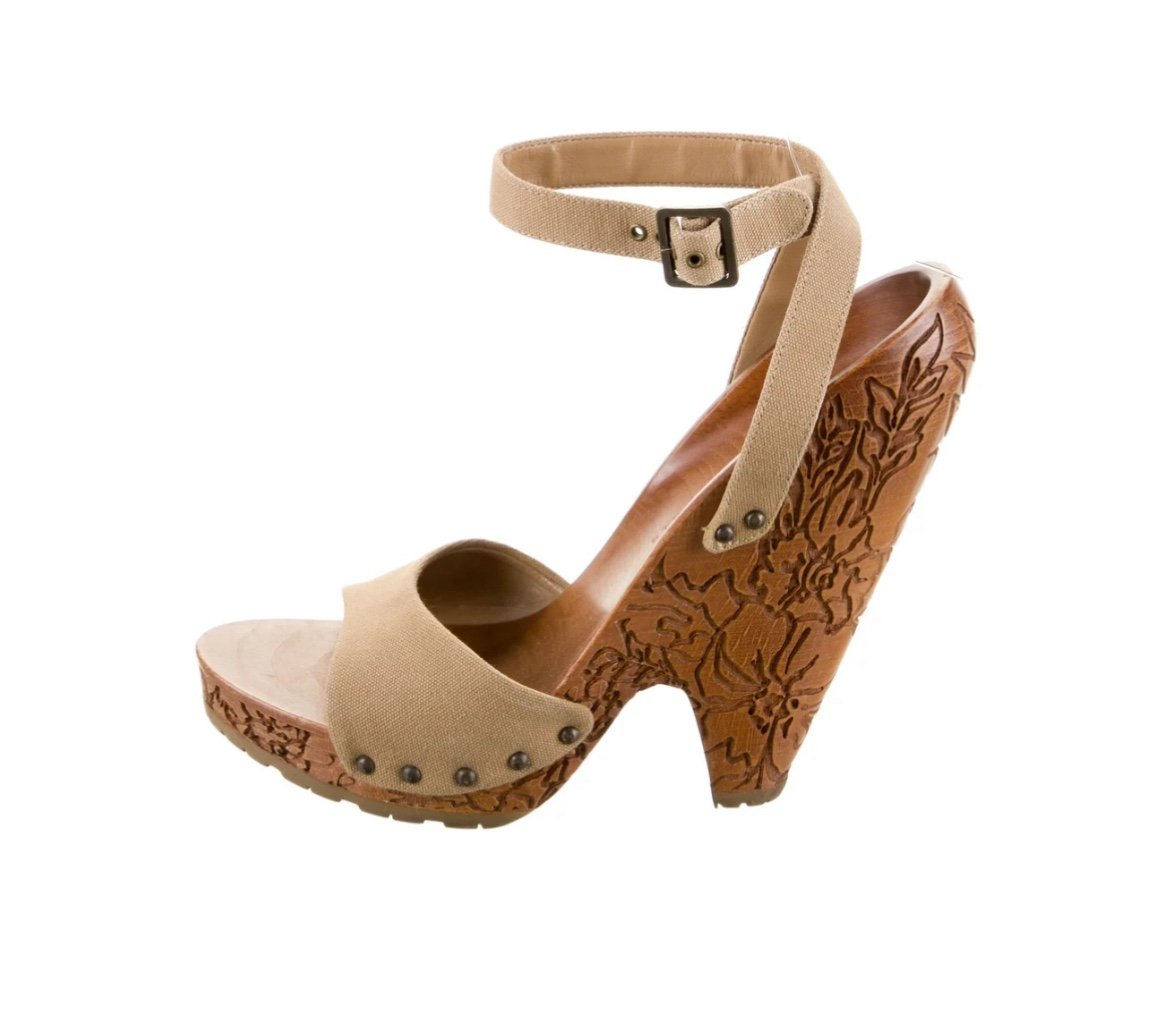 Stella McCartney Leather Slingback Wooden Floral Heel