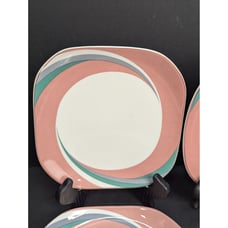 Sango Quadrille Pinwheel Pink 5206 Square 7 9/16 Salad Plate Set of 4