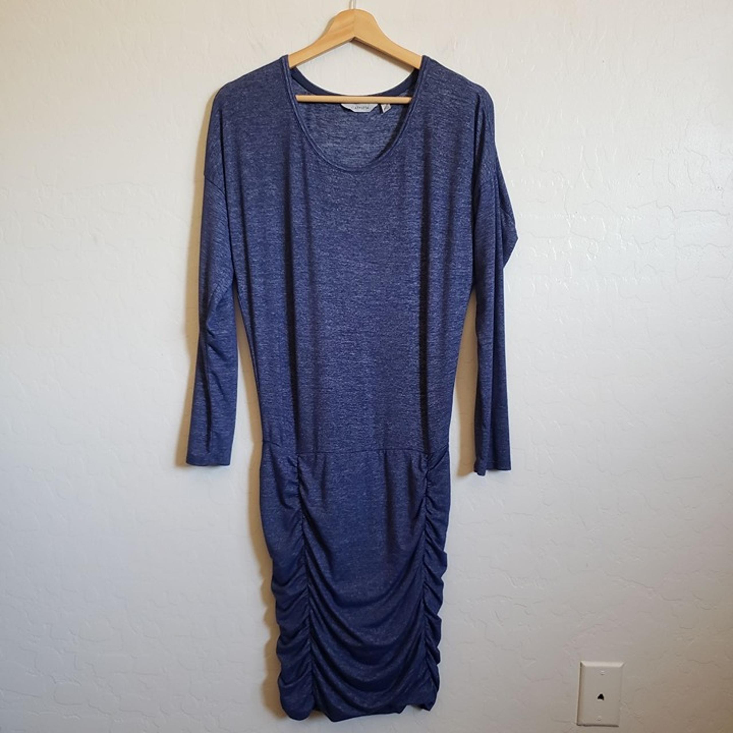 Athleta Tulip Long Sleeve Ruched Dress Soft Stretch Heathered Blue Sz Women's XS