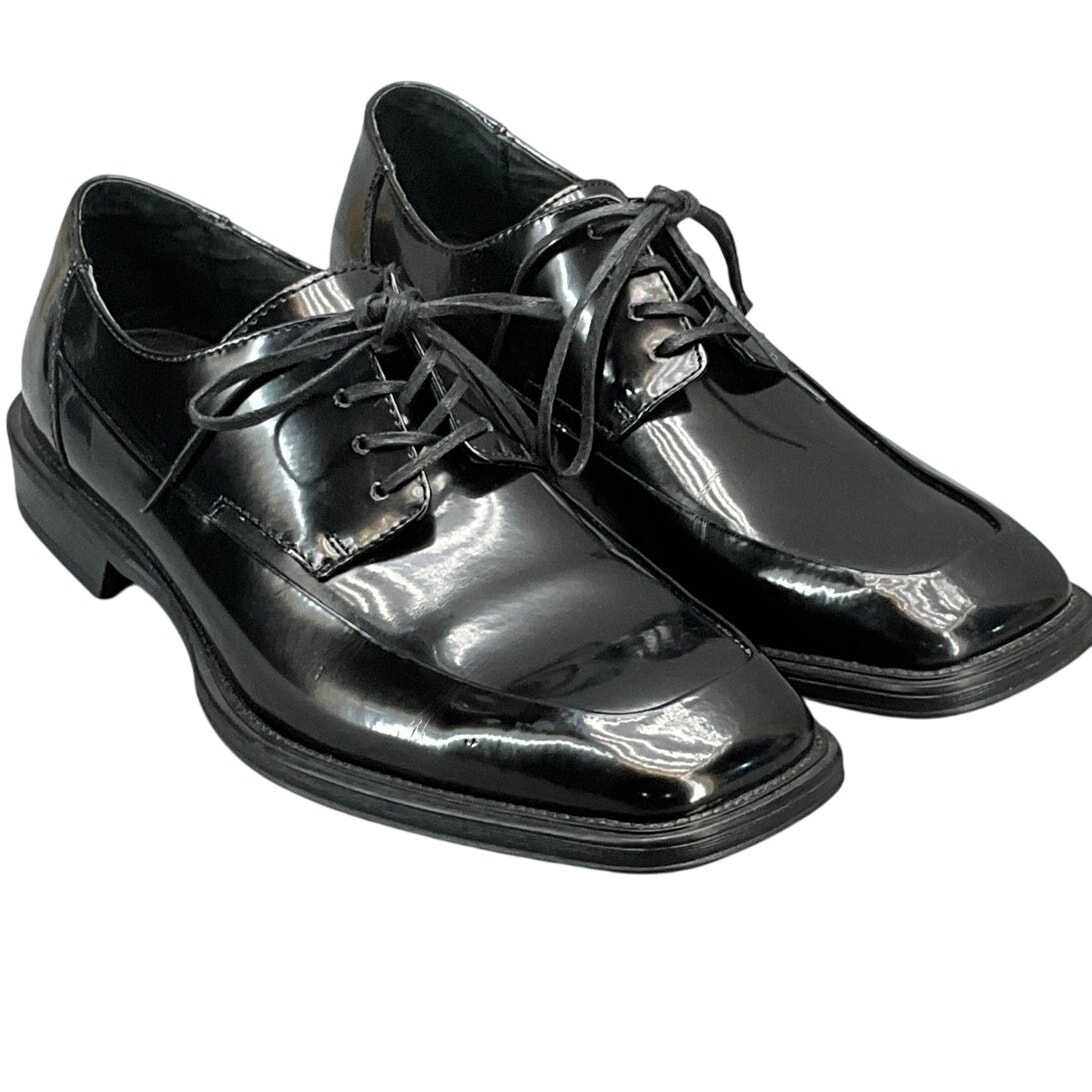 Kenneth Cole Merge Black Leather Lace Up Square Toe Oxford Dress Shoes Men 13
