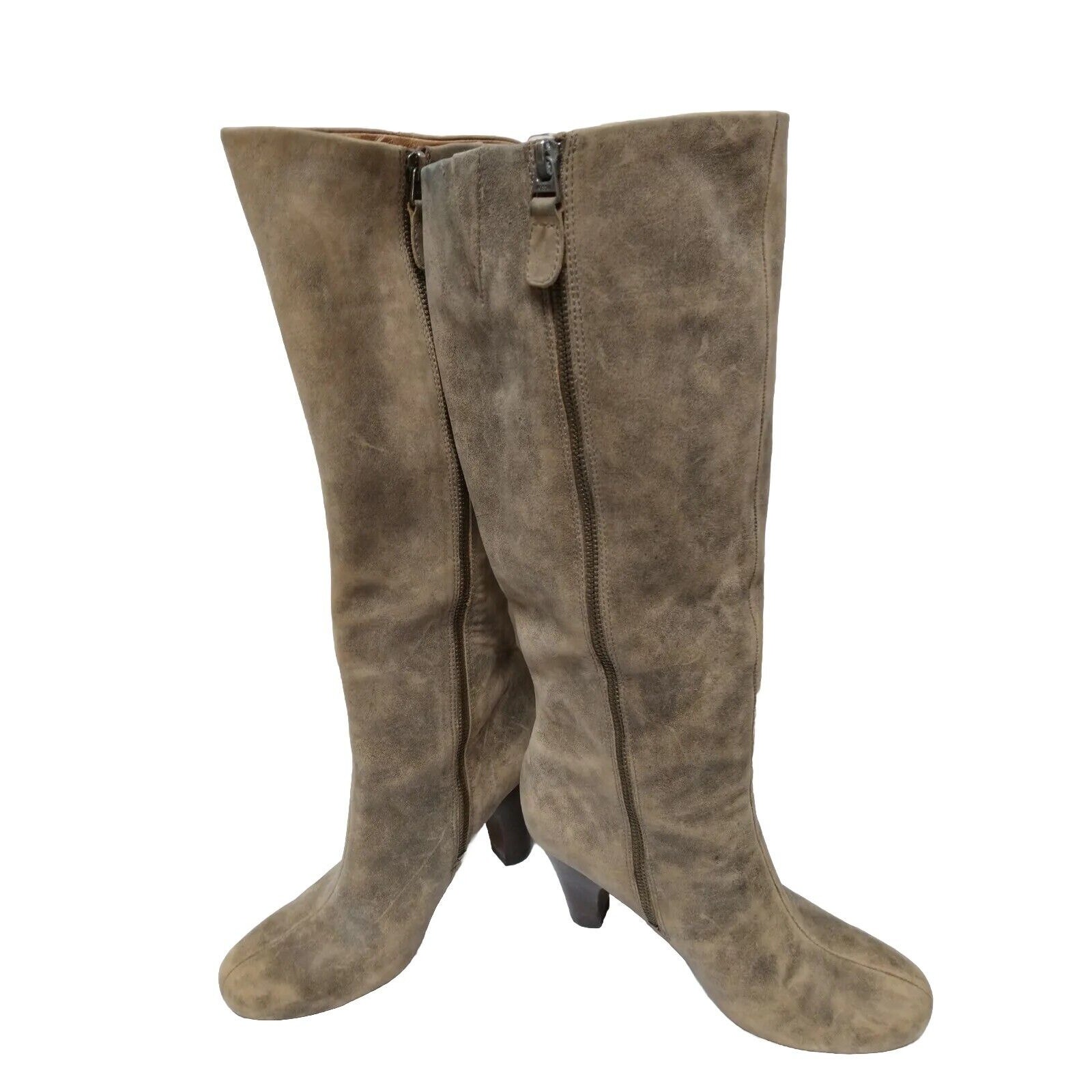 Fossil Womens US 8 EU 38 Brown Leather Distressed Look Knee Zip High Boots Boho
