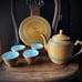 Chinese porcelain woven bamboo tea set