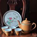Chinese porcelain woven bamboo tea set