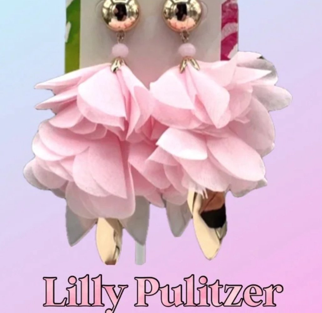 LILLY PULITZER ⭐️PINK FLOWER-PETALS-PINK TROPICS STATEMENT EARRINGS PIERCED/POST