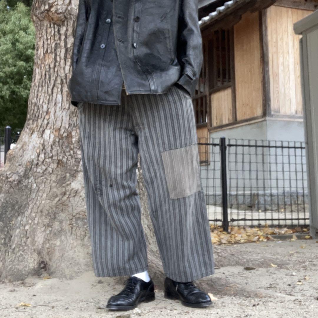 30s-40s French Vintage Striped Work Pants Patchwork